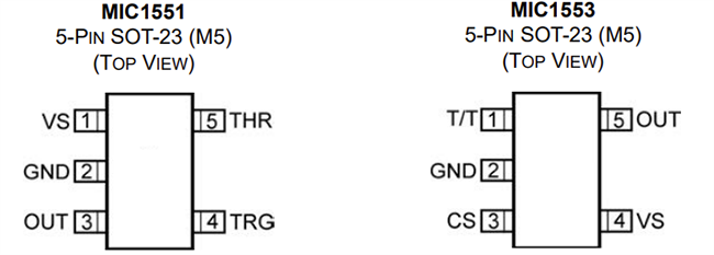 기계 도면 - Microchip Technology MIC1551/53 IttyBitty® RC 타이머/발진기